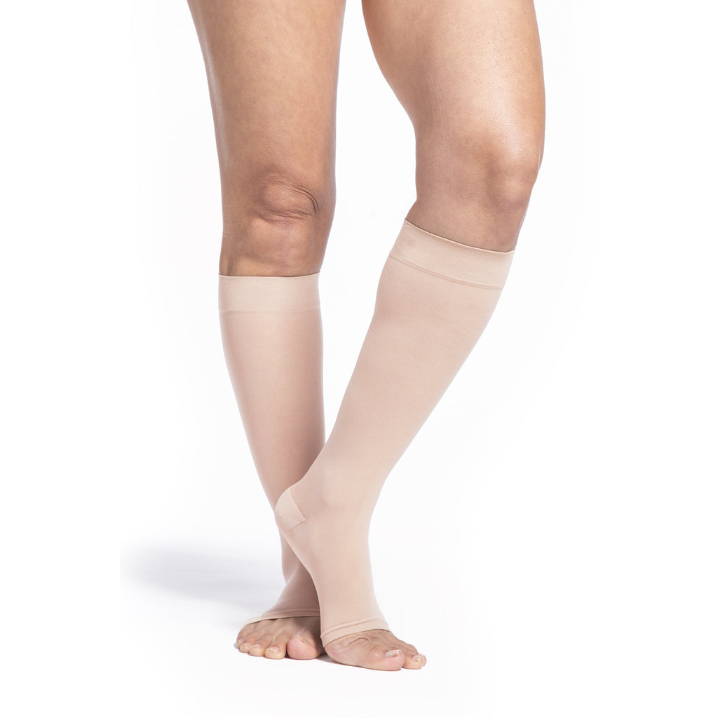 Sigvaris Sheer Knee High, Open Toe, Toasted Almond