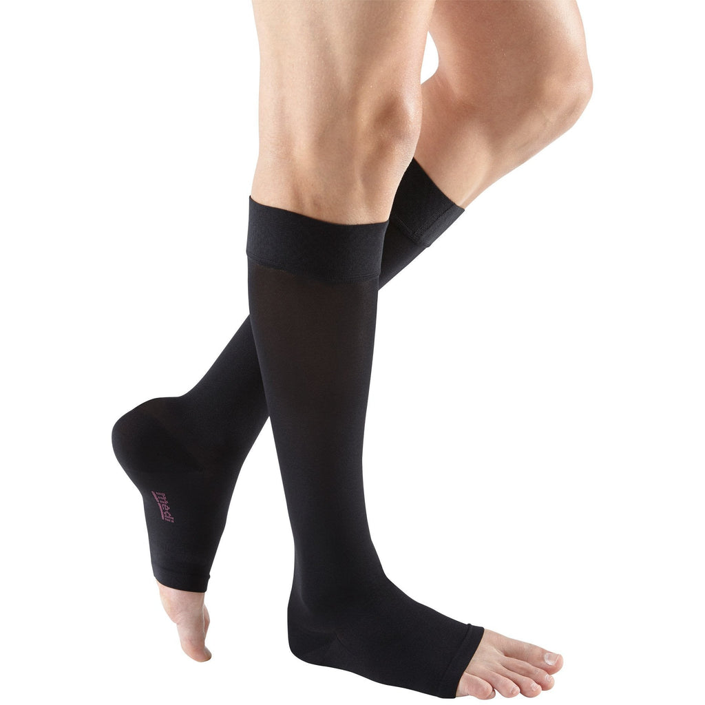 Mediven Plus Extra Wide Knee High, Open Toe w/ Silicone Top Band, Black