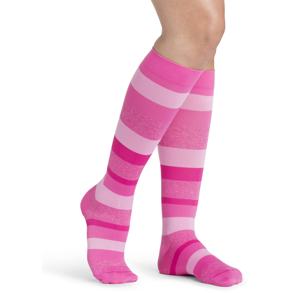 Sigvaris Women's Microfiber Patterns Knee High, Pink Stripe