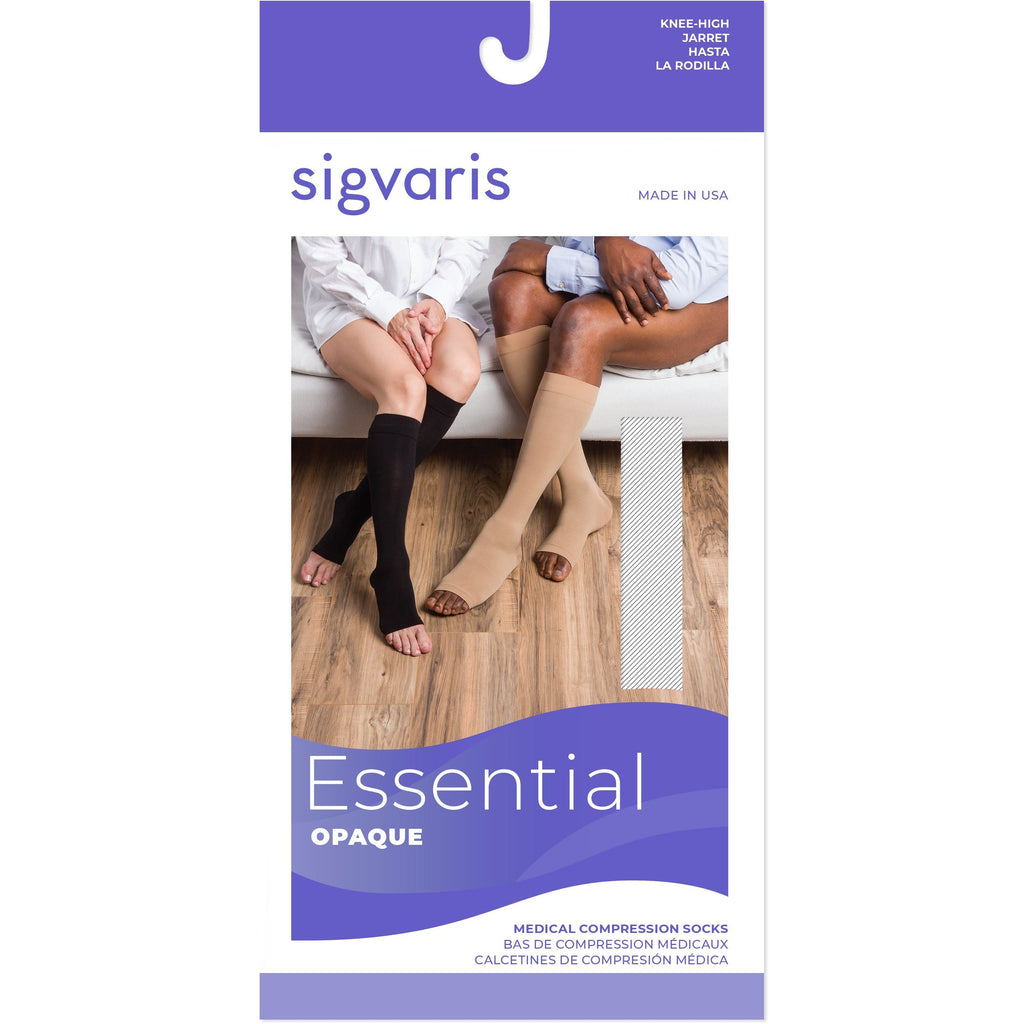 Sigvaris Opaque OPEN TOE Knee High w/ Silicone Band Grip-Top