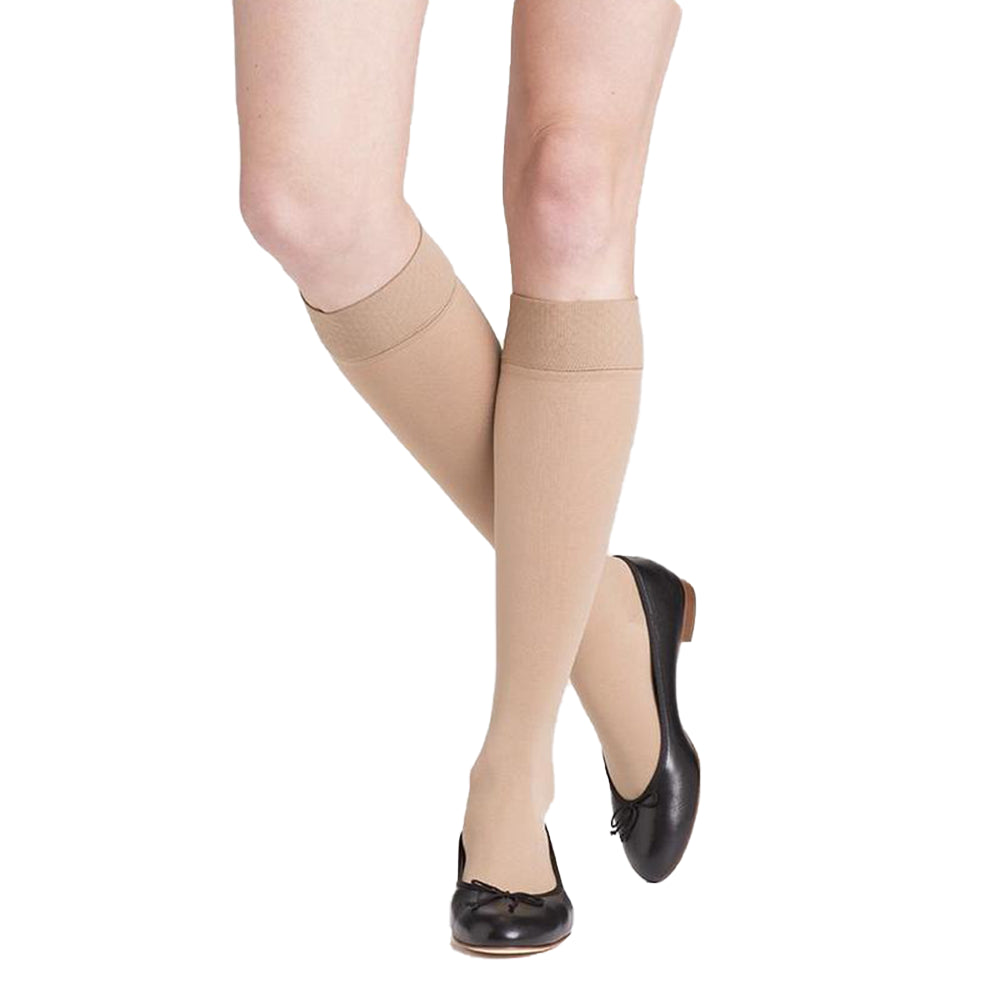 Sigvaris Soft Opaque Knee High, Open Toe, Nude in Shoes