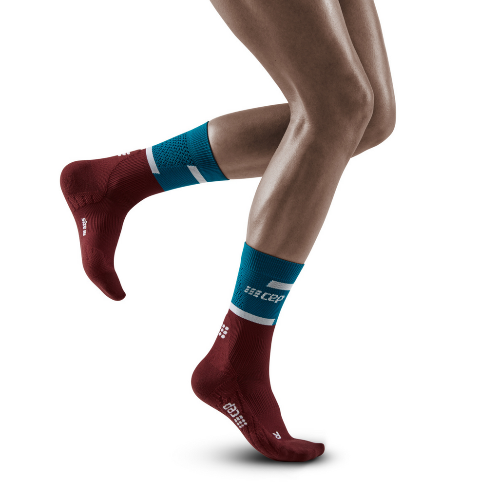 CEP Women's The Run Compression Mid Cut Socks 4.0, Petrol/Dark Red