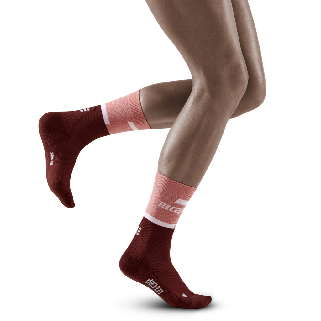 CEP Women's The Run Compression Mid Cut Socks 4.0, Rose/Dark Red