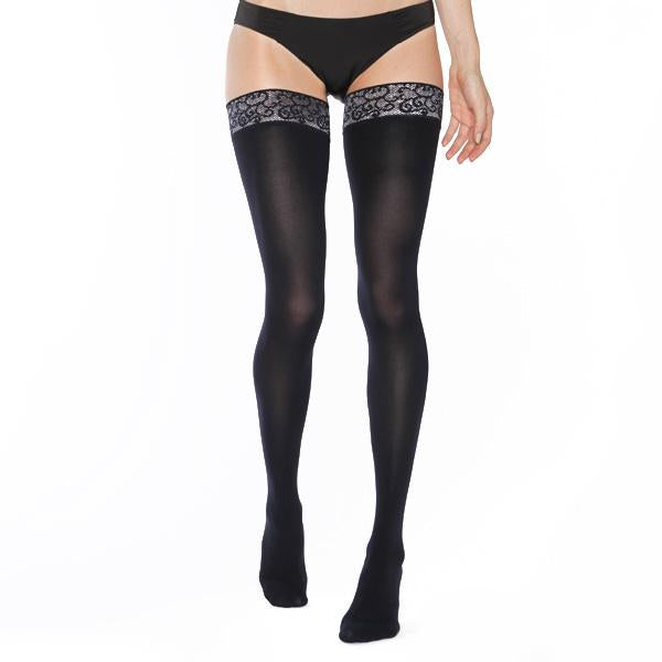 Mediven Comfort Thigh High, Lace Band, Ebony, Front View