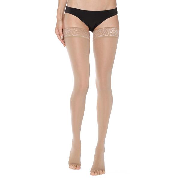 Mediven Comfort Thigh High, Open Toe, Lace Band, Natural, Front View
