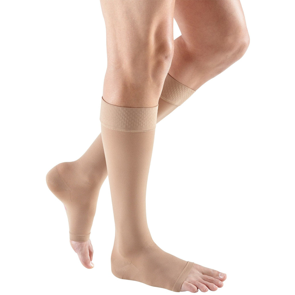 Mediven Plus Extra Wide Knee High, Open Toe w/ Silicone Top Band, Beige