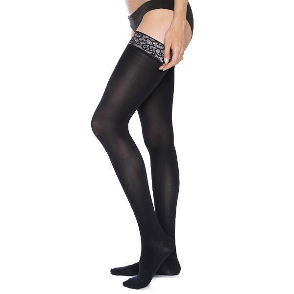Mediven Comfort Thigh High, Lace Band, Ebony, Side View